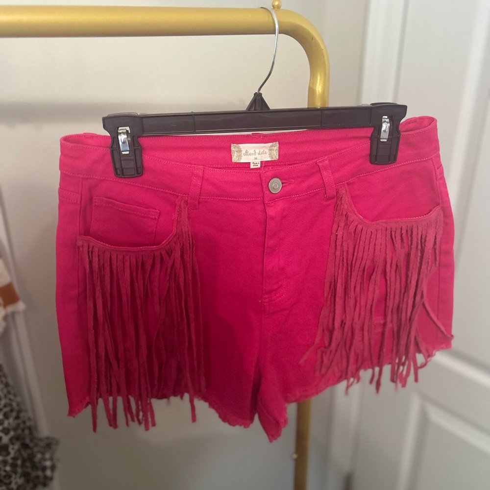 Alterd State Pink Jean Shorts with Frayed Hem